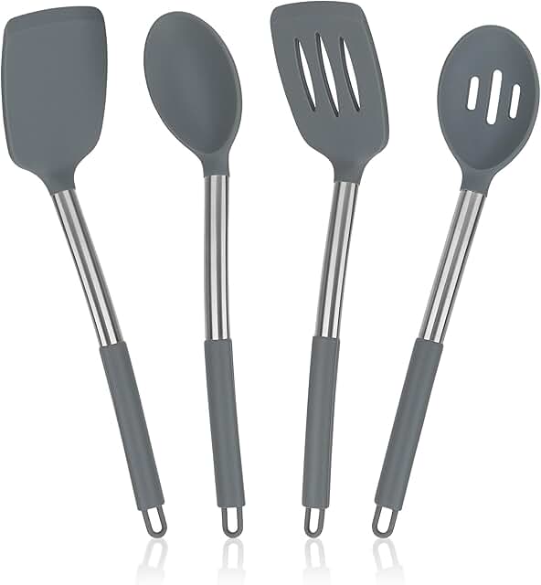 Set of 4 Silicone Cooking Utensils with Stainless Steel Handles