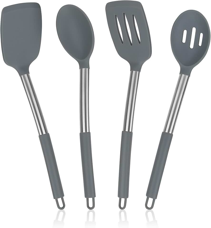 Set of 4 Silicone Cooking Utensils with Stainless Steel Handles
