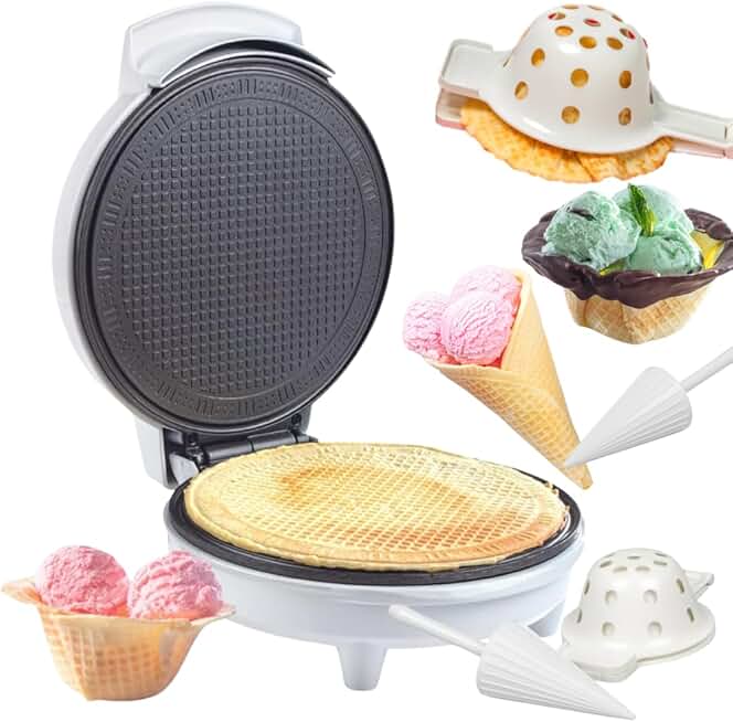 Electric waffle cone and bowl maker for homemade ice cream cones