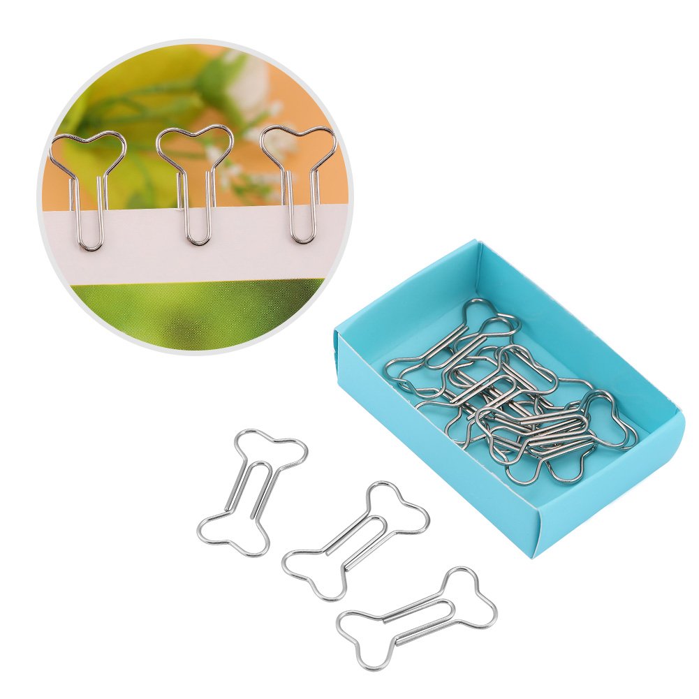 12 Bone-Shaped Metal Paperclips for Office Use