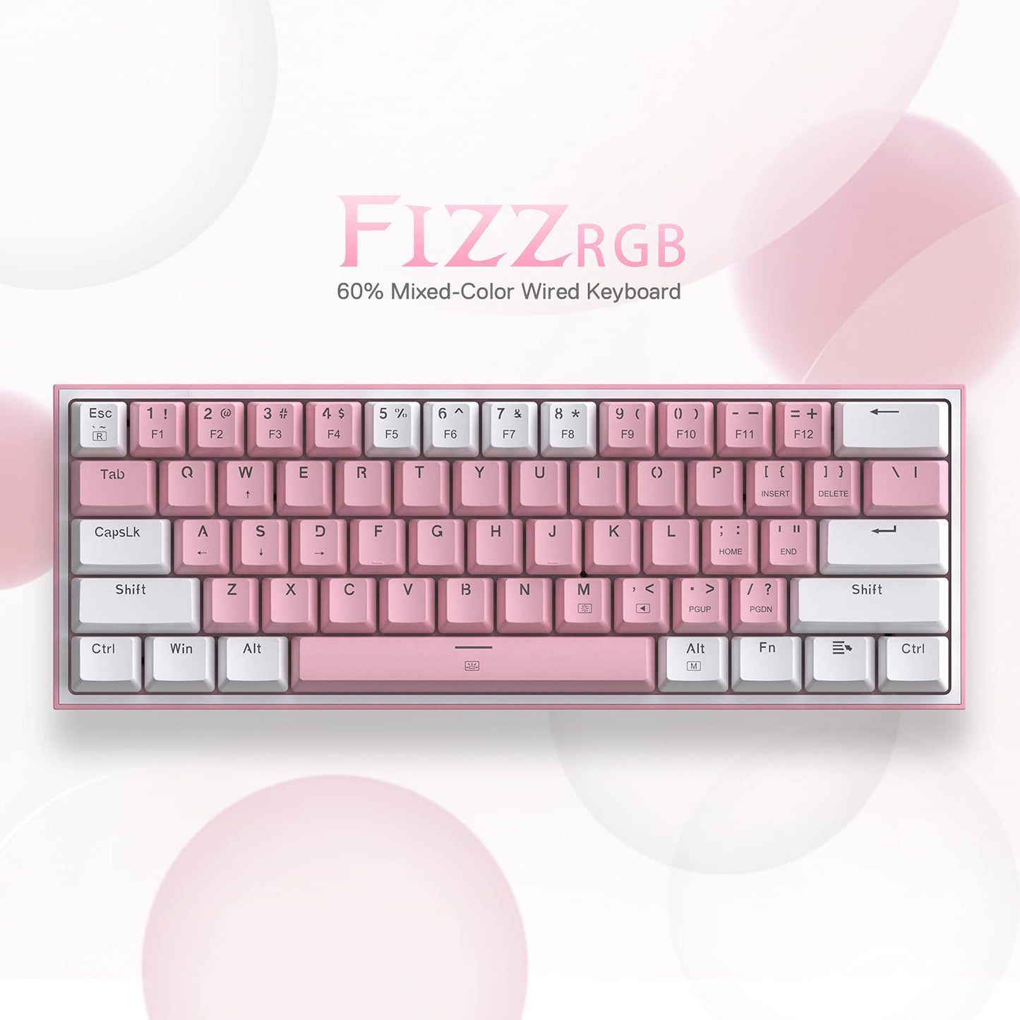 K617 Fizz 60% Wired RGB Gaming Keyboard, 61 Keys Compact Mechanical Keyboard w/White and Pink Color Keycaps, Linear Red Switch, Pro Driver/Software Supported