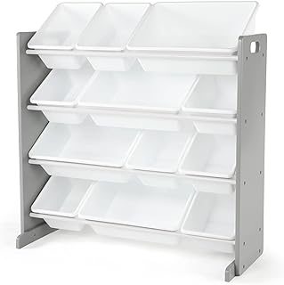Kids Toy Storage Organizer with 12 Bins in Grey and White
