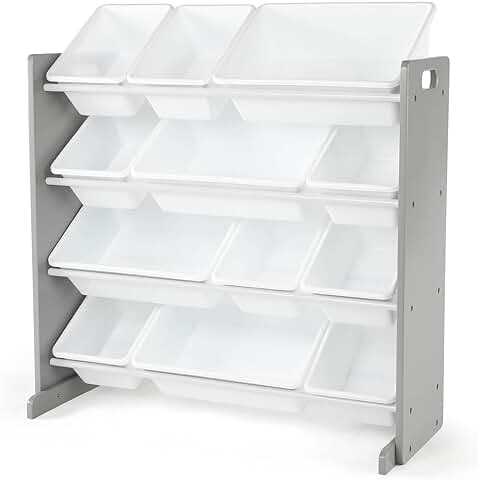 Kids Toy Storage Organizer with 12 Bins in Grey and White