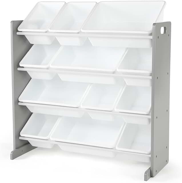 Kids Toy Storage Organizer with 12 Bins in Grey and White