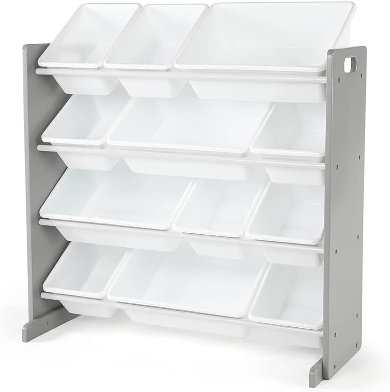 Kids Toy Storage Organizer with 12 Bins in Grey and White