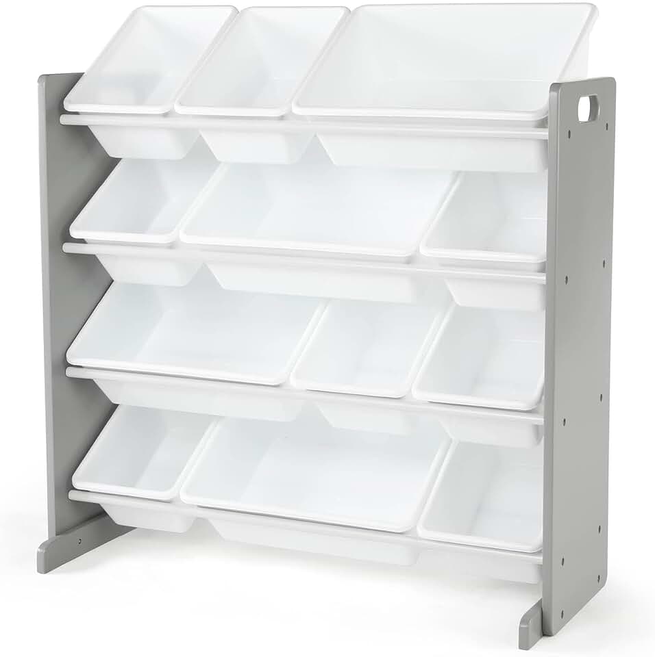 Kids Toy Storage Organizer with 12 Bins in Grey and White