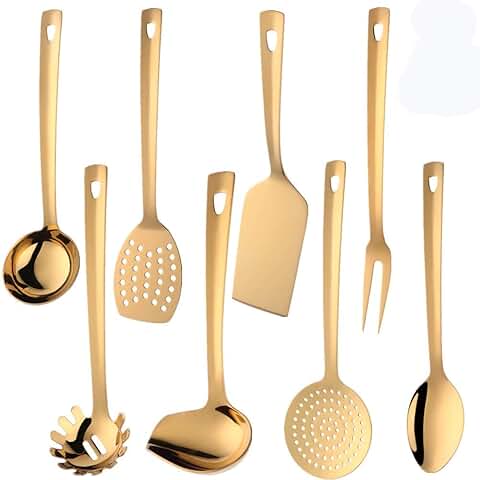 8-Piece Stainless Steel Kitchen Utensil Set in Gold