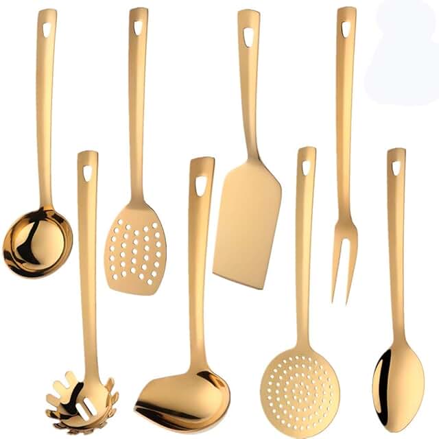 8-Piece Stainless Steel Kitchen Utensil Set in Gold