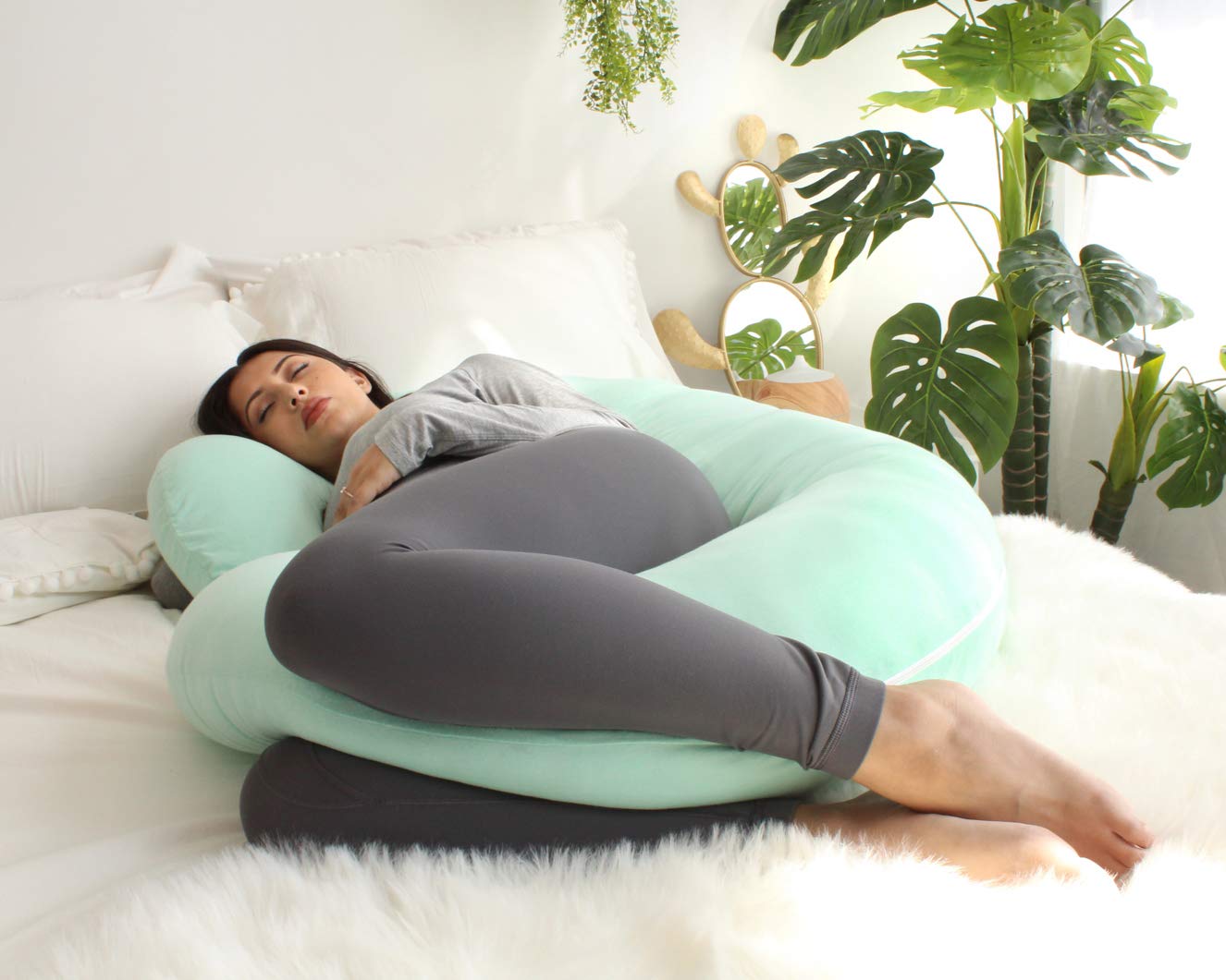 The CeeCee Pillow Pregnancy Pillows C-Shape Full Body Pillow and Maternity Support  Mint Jersey Cover)- Support for Back, Hips, Legs, Belly a Must Have for Pregnant Women