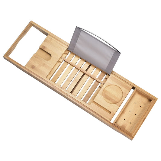 Bathtub Caddy TrayBamboo Bathtub Tray Caddy  Wood Bath Tray ExpandableCan be Placed Book and Integrated Tablet Smartphone and Wine Holder  Gift Idea for Loved Ones