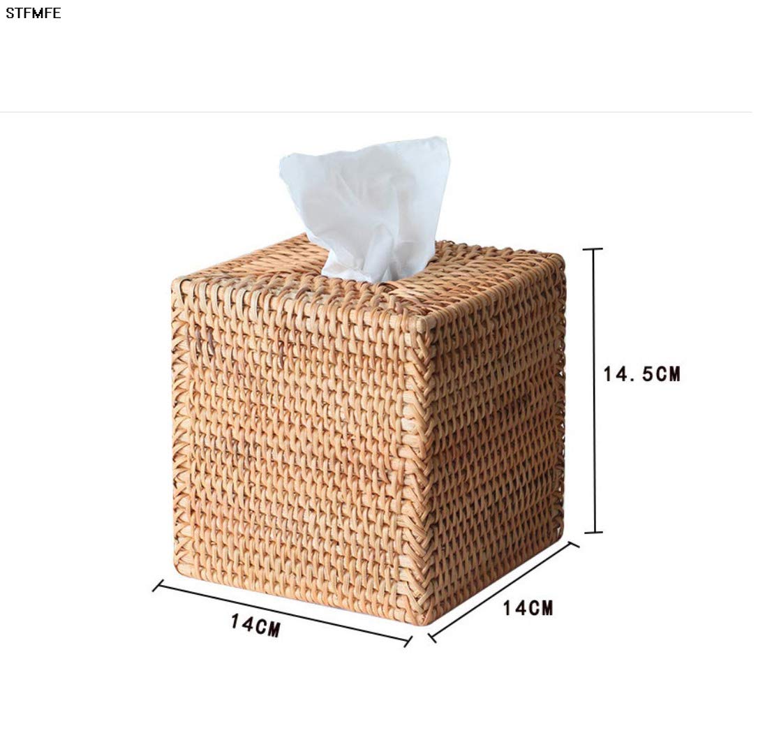 Square Rattan Tissue Box Cover, Hand Woven Wicker Tissue Holder, 5.7 x 5.7X 5.7 inches