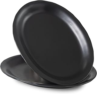 Large 13.7-Inch Matte Black Ceramic Serving Trays, Set of 2