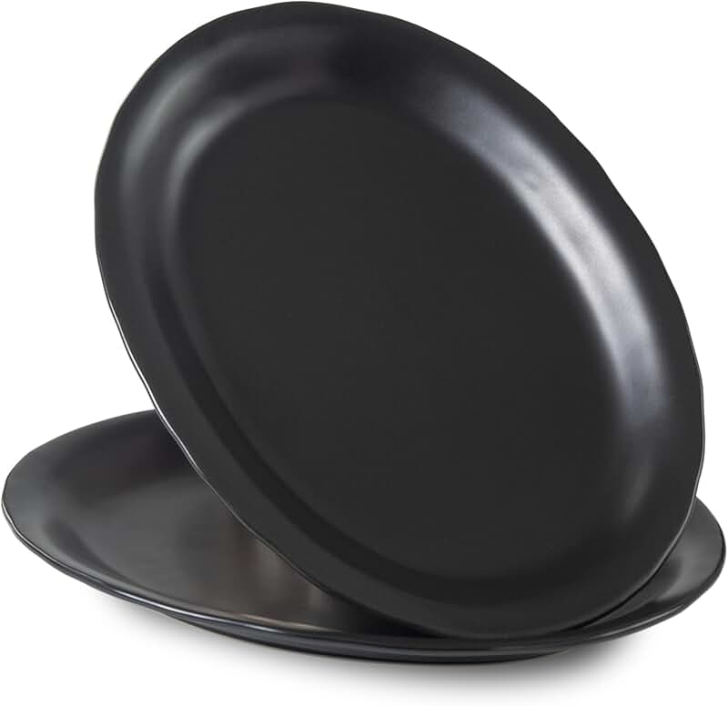 Large 13.7-Inch Matte Black Ceramic Serving Trays, Set of 2