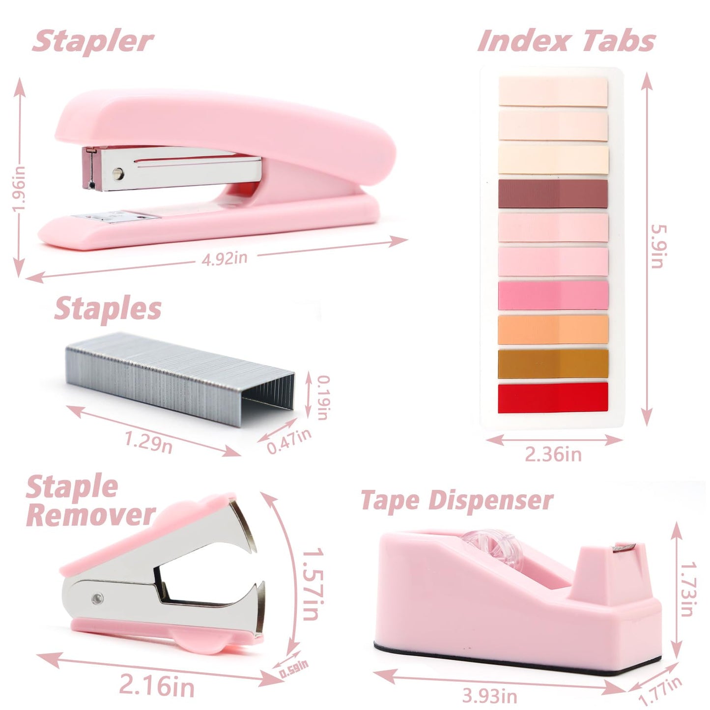 Pink stapler and tape dispenser set for office use
