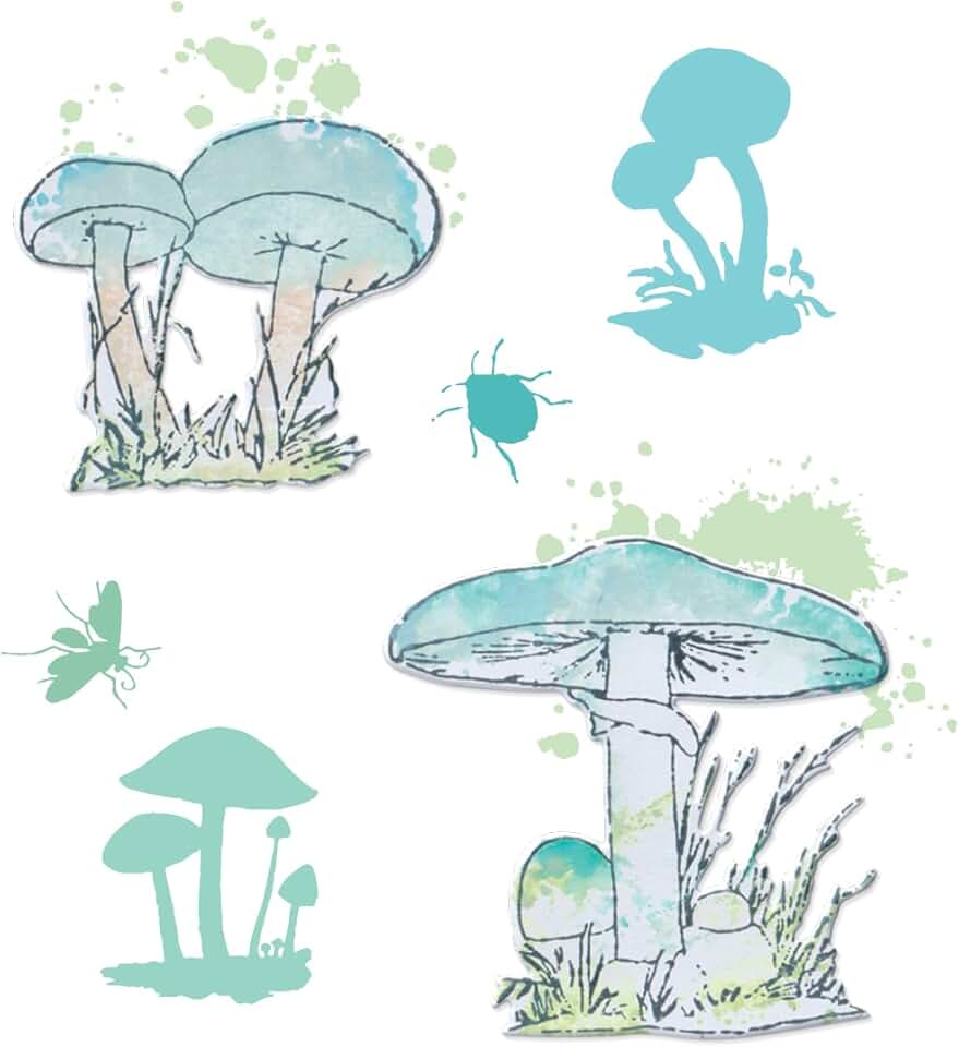 A5 Clear Stamps and Framelits for Painted Pencil Mushrooms