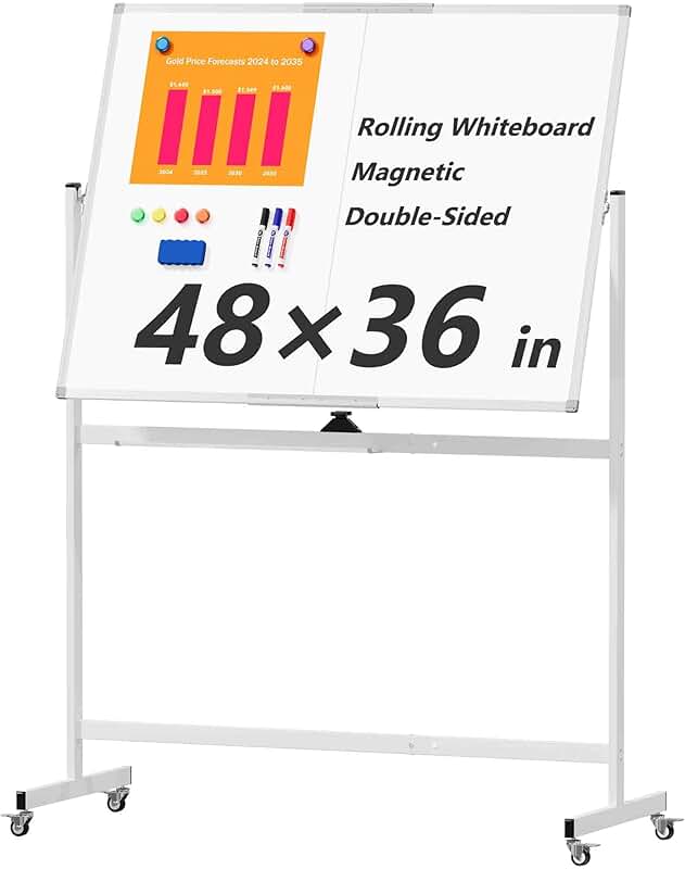 Large Double-Sided Mobile Whiteboard on Wheels