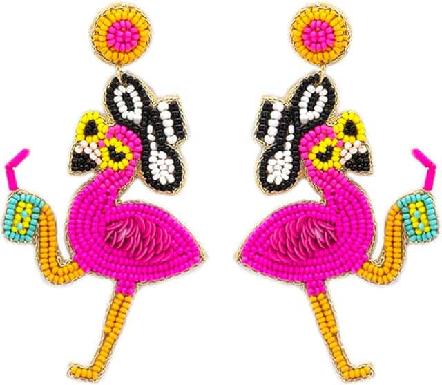 Beaded Flamingo Post Earrings for Summer