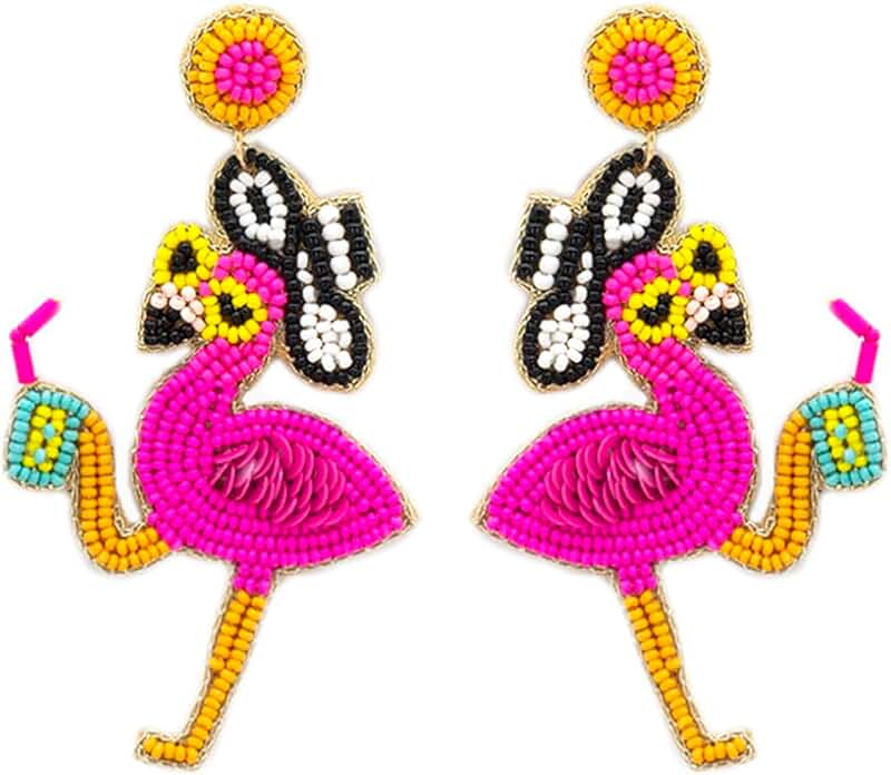Beaded Flamingo Post Earrings for Summer