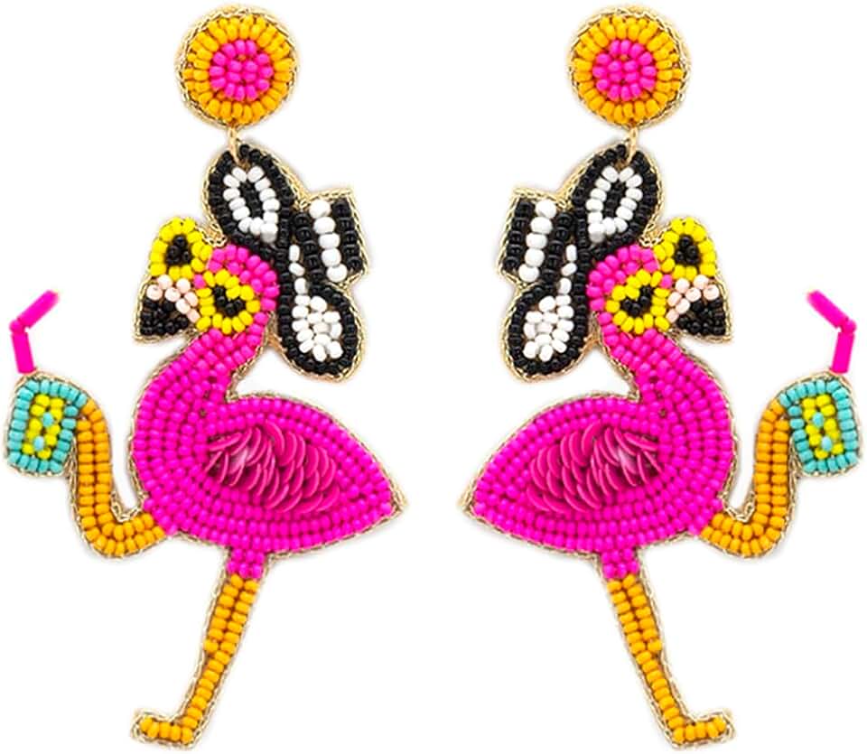 Beaded Flamingo Post Earrings for Summer