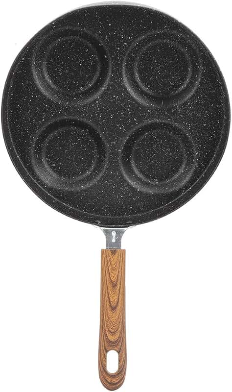 Aluminum Egg Pan with Four Holes and Wood Handle