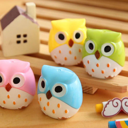 Set of 4 Cute Cartoon Owl Pencil Sharpeners for Kids