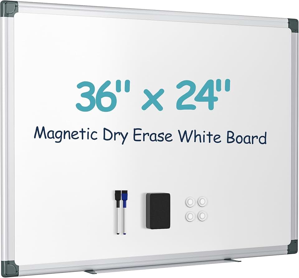 White Wall-Mount Dry Erase Board with Accessories