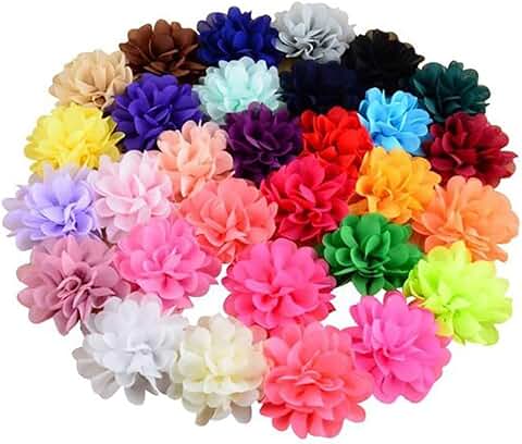30 Solid Color Chiffon Flowers for DIY Headbands