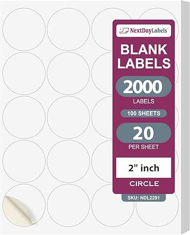White 2-inch round labels for laser and inkjet printing