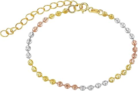 Tri-Colored Beaded Moon-Cut Silver Bracelet