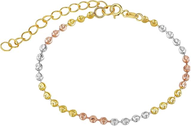 Tri-Colored Beaded Moon-Cut Silver Bracelet