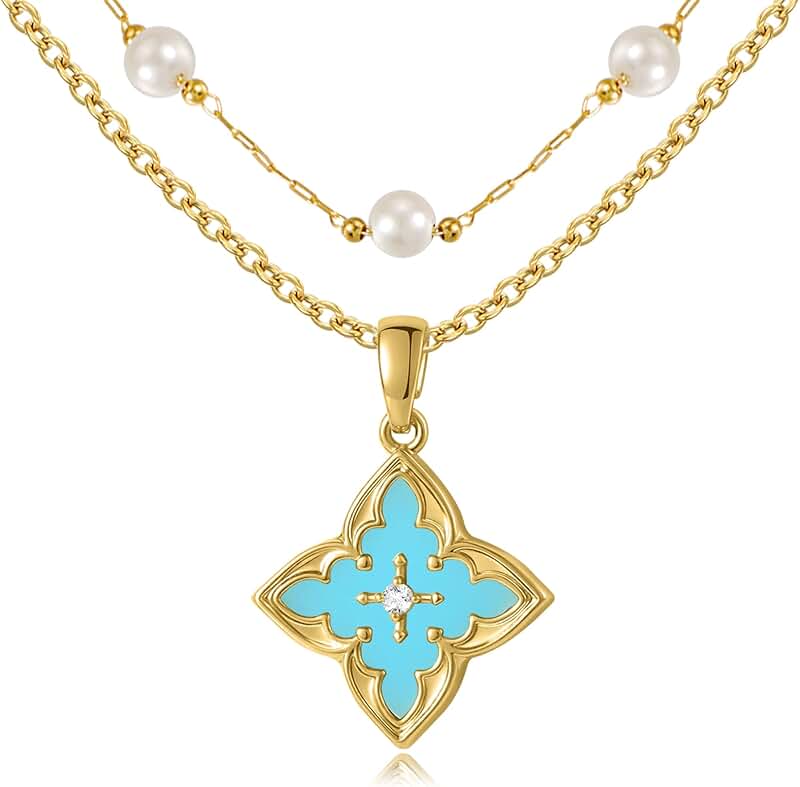 Gold Clover Necklace and Bead Chain Jewelry Set