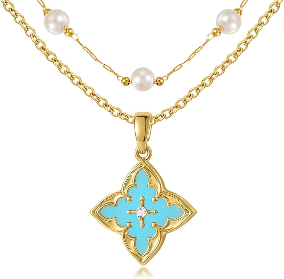 Gold Clover Necklace and Bead Chain Jewelry Set