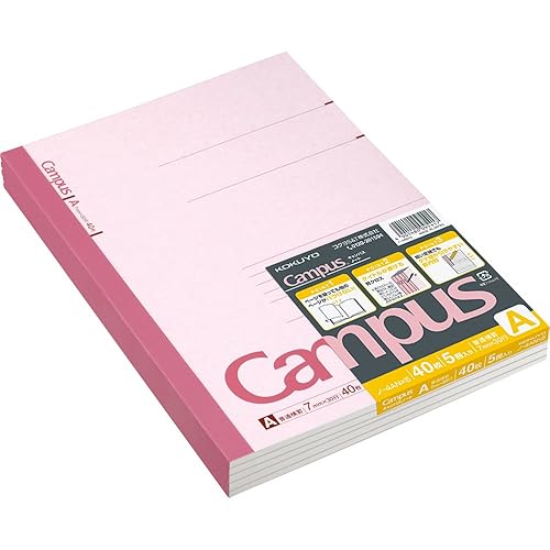 Pink Semi-B5 Notebook with 40 Sheets, 30 Lines, Pack of 5