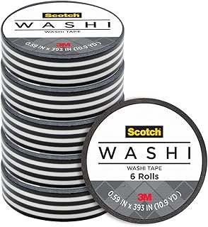 Black Stripe Washi Tape, 6 Rolls, .59 in x 393 in