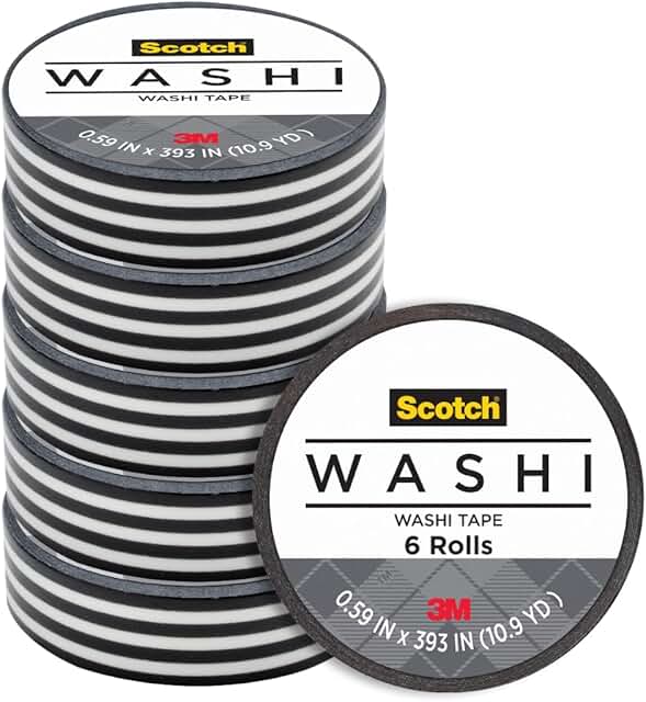 Black Stripe Washi Tape, 6 Rolls, .59 in x 393 in