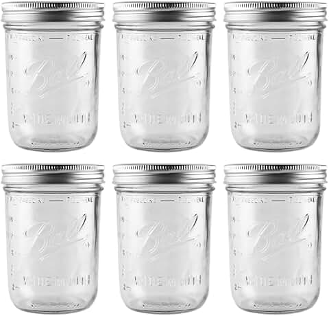 16 oz Wide Mouth Glass Mason Jars, 6 Pack