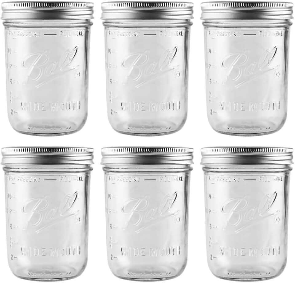 16 oz Wide Mouth Glass Mason Jars, 6 Pack
