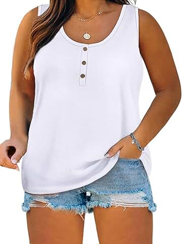 Plus Size Women's Summer Sleeveless Henley Tank Top