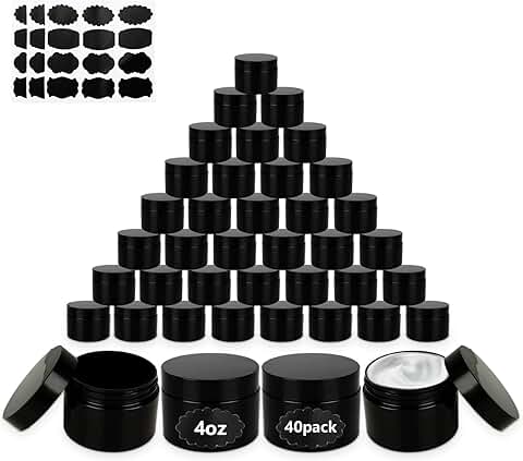 40 Pack 4 oz Black Plastic Cosmetic Jars with Lids