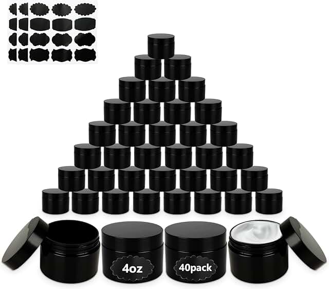 40 Pack 4 oz Black Plastic Cosmetic Jars with Lids