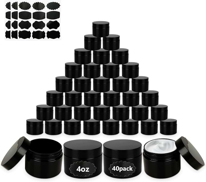 40 Pack 4 oz Black Plastic Cosmetic Jars with Lids