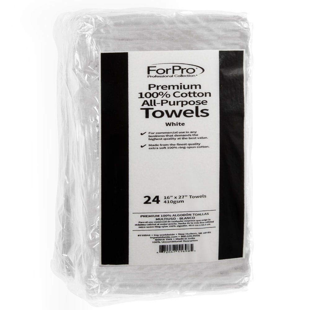 Premium 100% Cotton All-Purpose Towels, White, Extra Soft Multi-Purpose Salon, Spa, Hotel, and Gym Towel, 16 W x 27 L, 24-Count