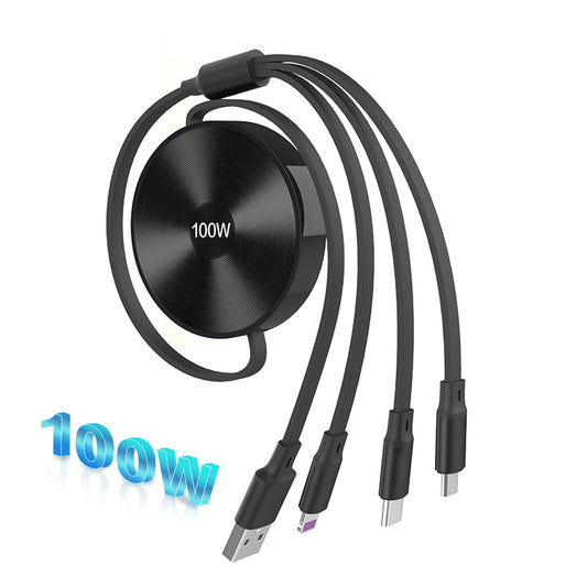 100W multi-device fast charging cable, 3.6 ft retractable USB