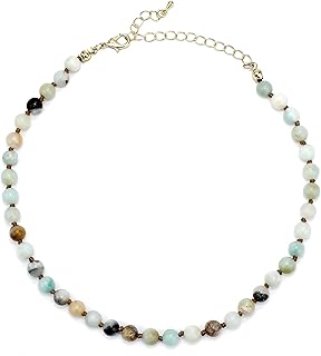 Natural Amazonite Beaded Choker Necklace for Women and Teens