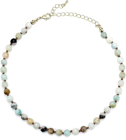 Natural Amazonite Beaded Choker Necklace for Women and Teens