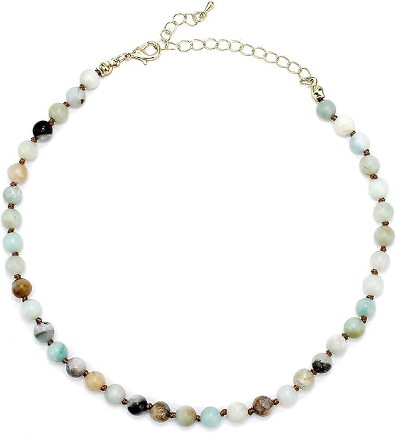 Natural Amazonite Beaded Choker Necklace for Women and Teens
