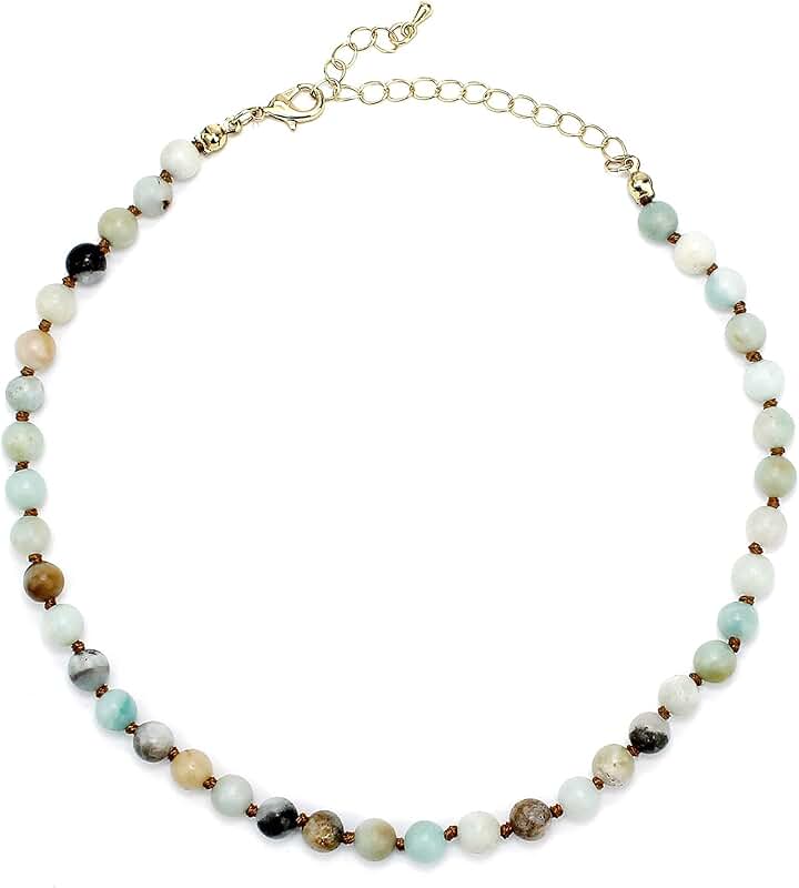 Natural Amazonite Beaded Choker Necklace for Women and Teens
