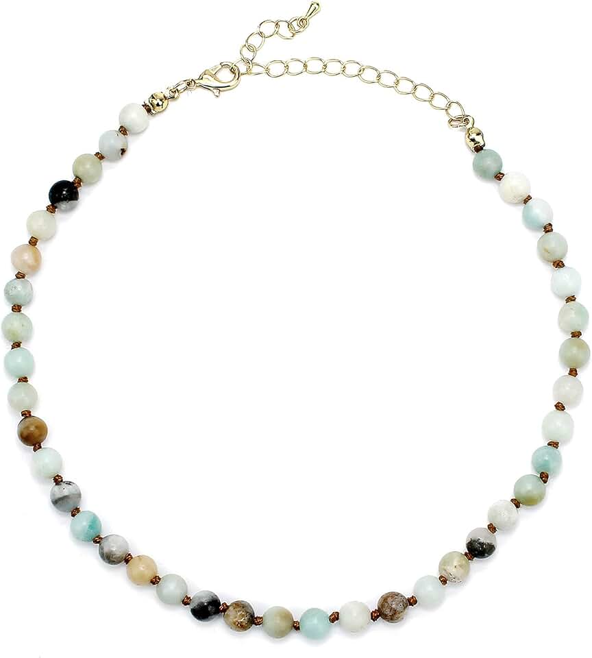 Natural Amazonite Beaded Choker Necklace for Women and Teens