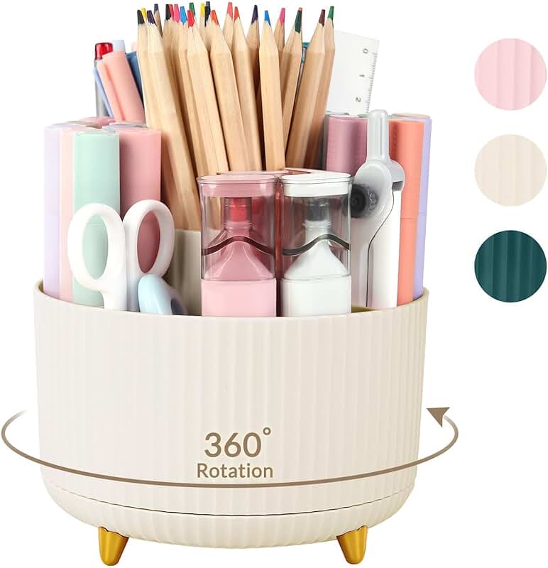 Rotating Plastic Desk Pen Organizer with 5 Slots