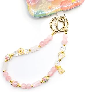 Pink Beaded Phone Charm with Adjustable Wrist Strap
